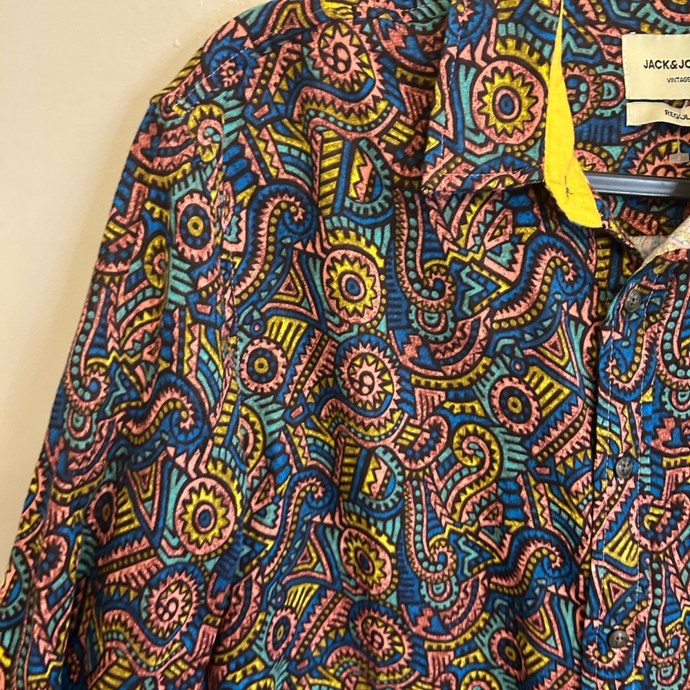 NWT Jack & Jones L regular fit 100% cotton multicolored button down shirt - Picture 7 of 16